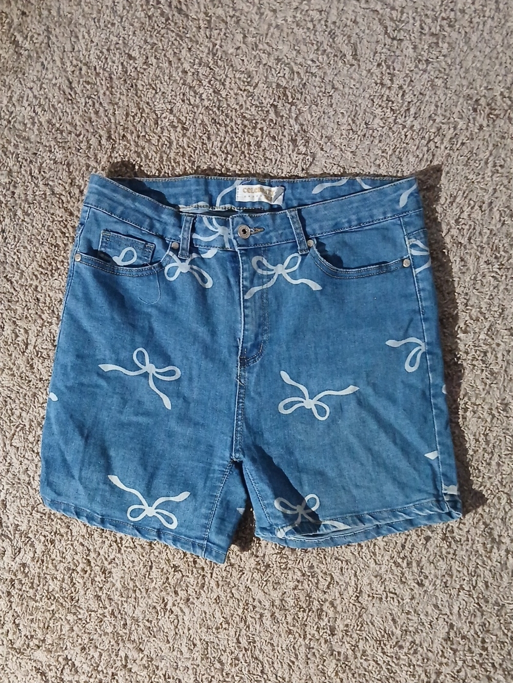 Blue Denim Bow-Print Women’s Shorts by Celia B
